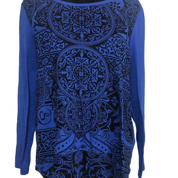 Onque Casual Royal Blue Celtic Print Blouse size XL - Picture 2 of 10